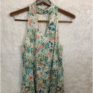 Olivaceous high v-neck sleeveless floral summer dress size L keyhole back